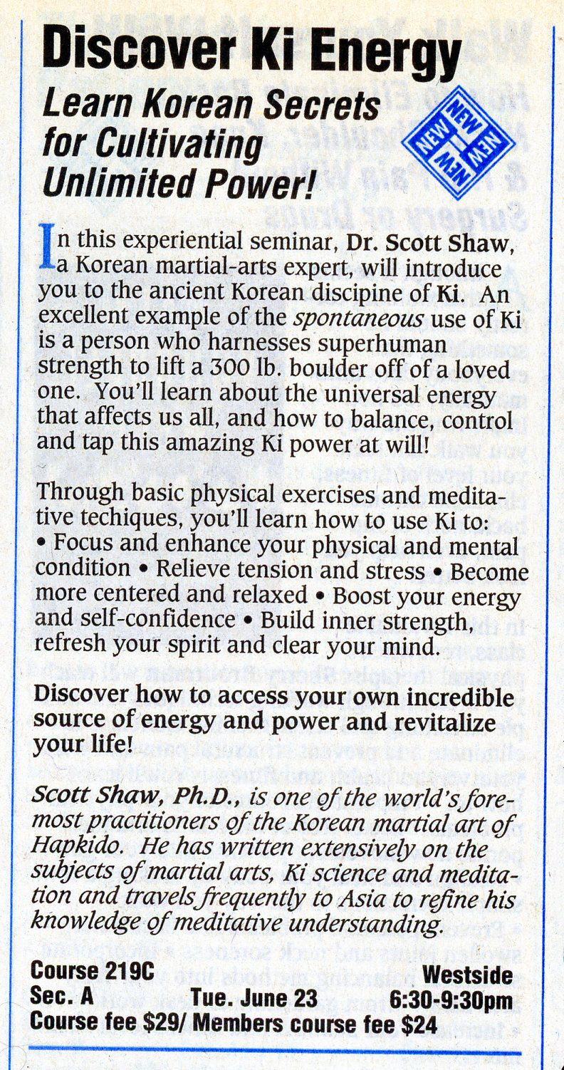  Here's the ad for a class on Ki Energy I taught many yeats ago. 