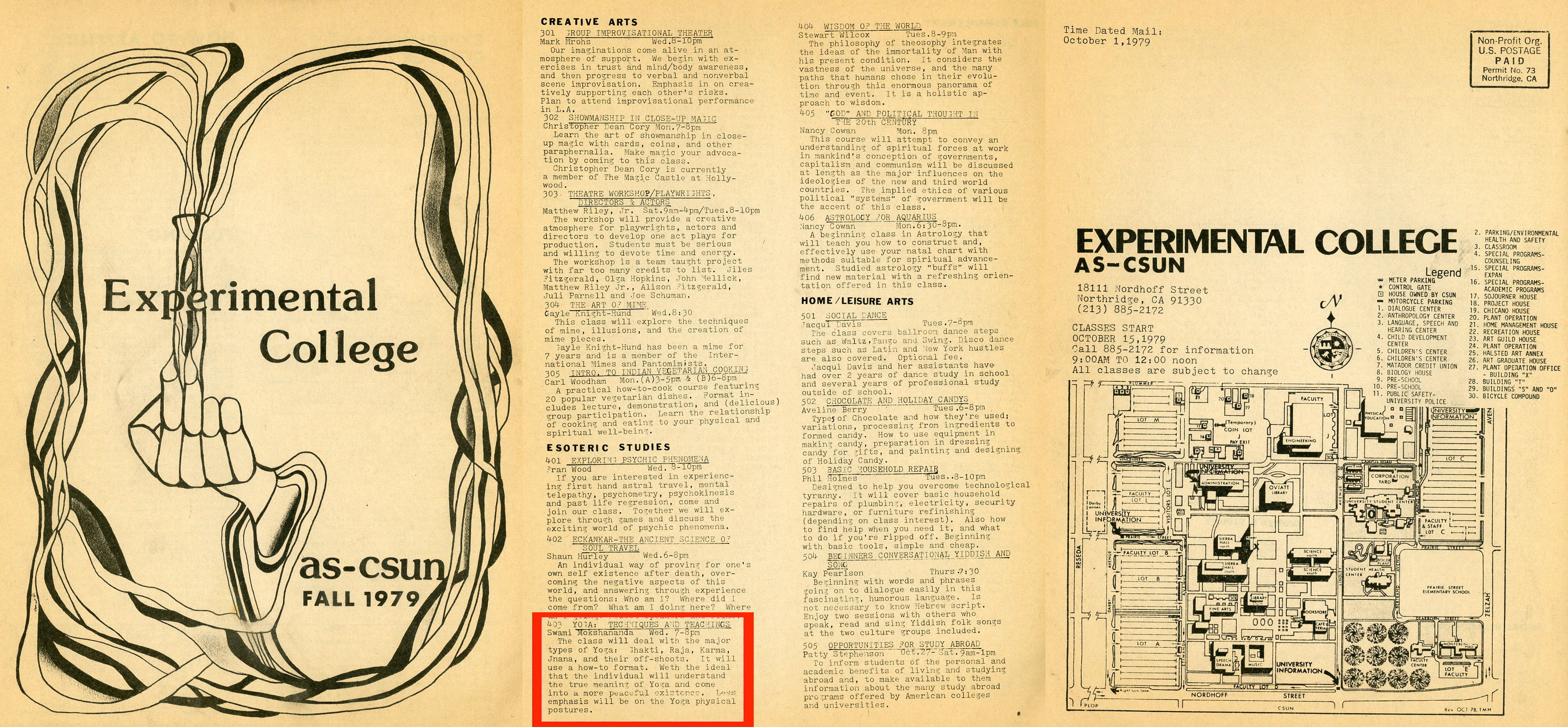  Here's a fun one. This is the ad for one of the first classes I ever taught at a university. I was using my spiritual name. Click the + sign up in the left to super enlarge. 