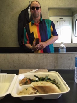  Lunch in my tralier (in costume) for the film Sandy Wexler. 