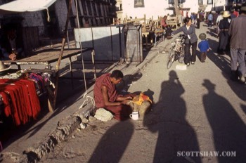  Lhasa, Tibet. That's my shadow taking a photograph in the center circa 1986. :-)  